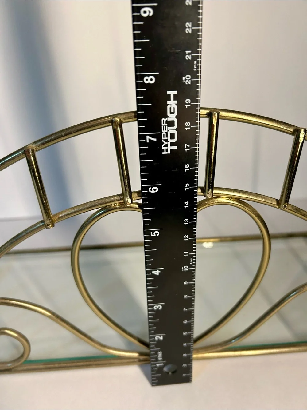 Vintage Brass Style Heart Metal Wall Display Shelf with Glass Tray